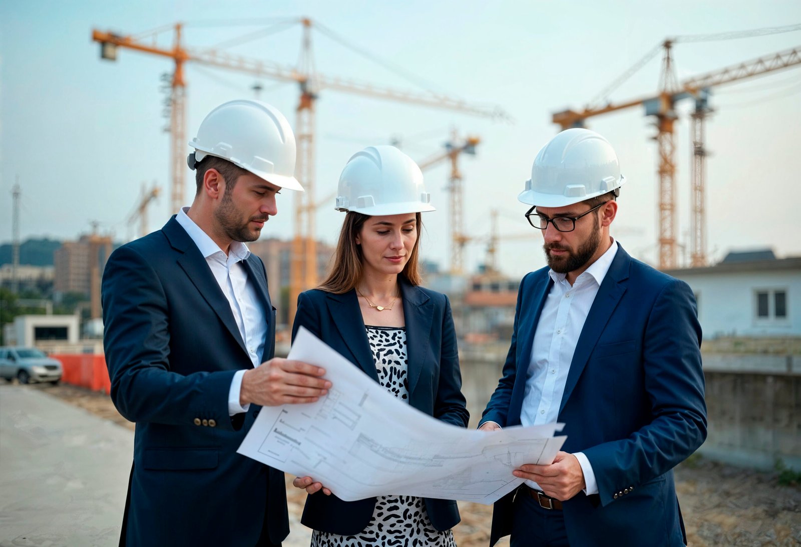 construction engineers reviewing plans